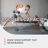Finer Form Multi-Functional Adjustable FID Weight Bench and Roman Chair | 1,000 Lb Capacity, 23 Settings, Flat Incline Decline for Total Body Workouts, Transport Wheels, Exercise Chart Included