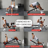 Finer Form Multi-Functional Adjustable FID Weight Bench and Roman Chair | 1,000 Lb Capacity, 23 Settings, Flat Incline Decline for Total Body Workouts, Transport Wheels, Exercise Chart Included
